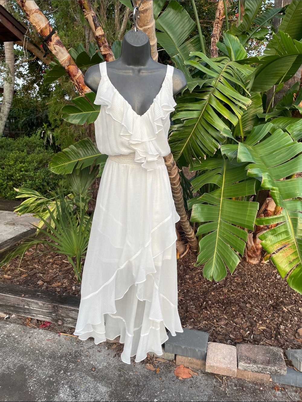 Arden B ruffled semi sheer high low dress